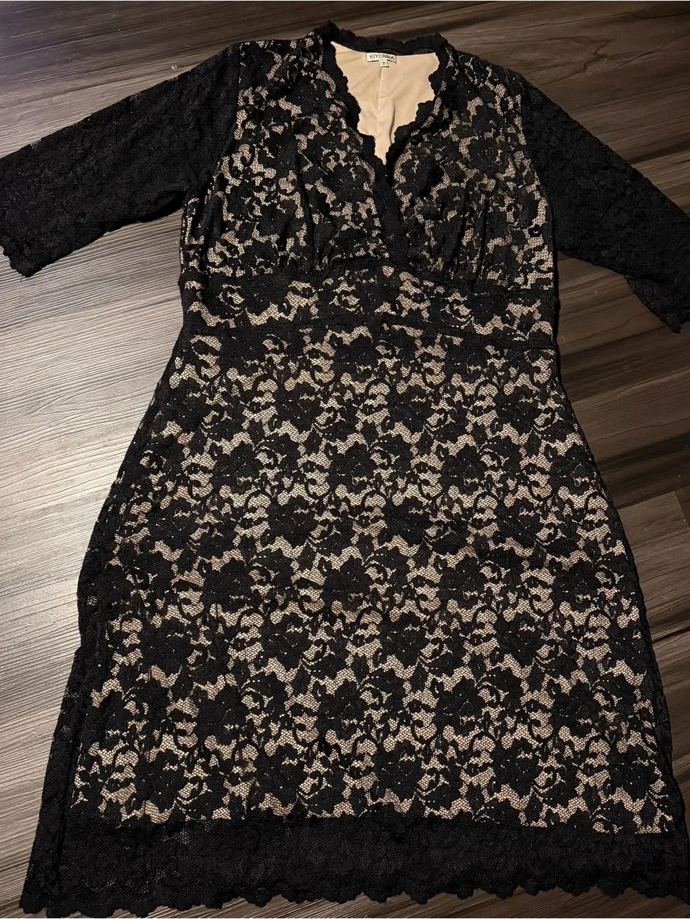 Kiyonna black and nude overlay lace cocktail dress plus size women’s 2X (18-20)